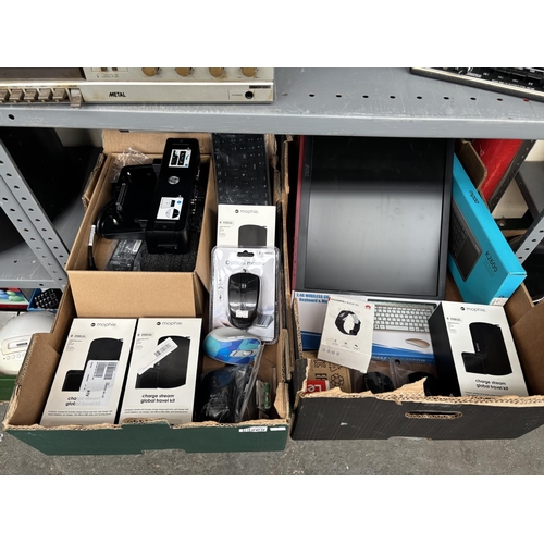 2 Boxes containing electronics and new computer parts including a ...
