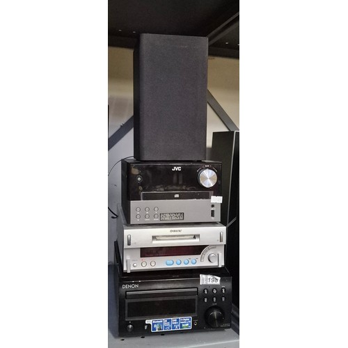 Denon CD receiver, Sony mini disc deck, and JVC micro DAB Hi-Fi system ...