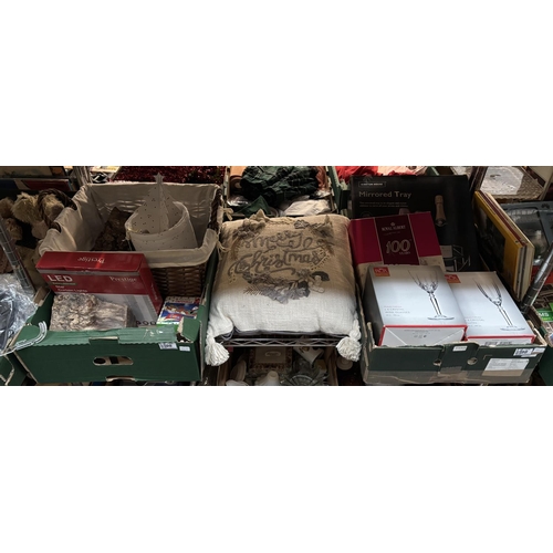 98 - 2 Boxes containing RCR crystal glass sets, wicker storage basket and a 'drift wood' tealight holder ... 