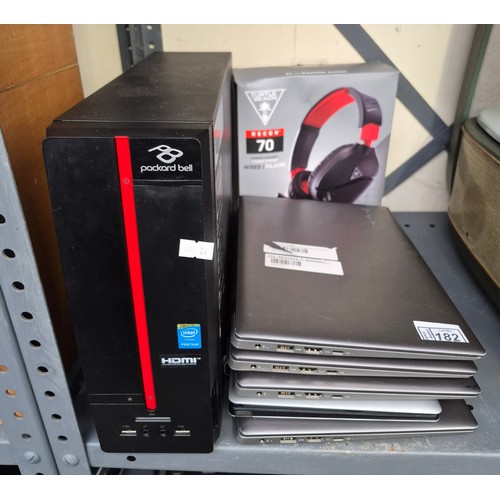 182 - Packard Bell slimline PC, quantity of laptops and Turtle Beach headset