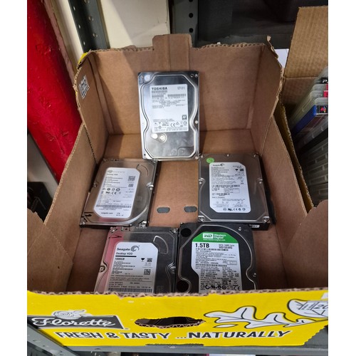 201 - Box containing 5 hard drives including Western Digital 1.5TB