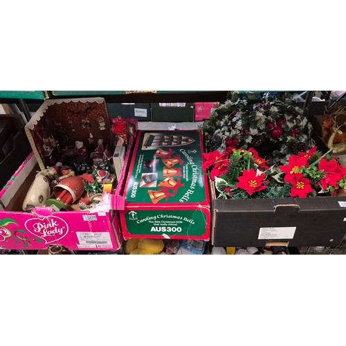 235 - 3 Boxes containing Christmas decorations including wreathes