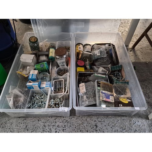 306 - 2 Boxes containing a quantity of screws and fittings etc