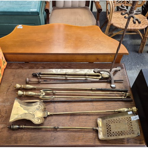 341 - Brass companion set etc