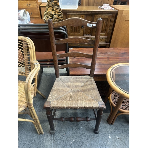 352 - Vintage rush seated ladder back chair