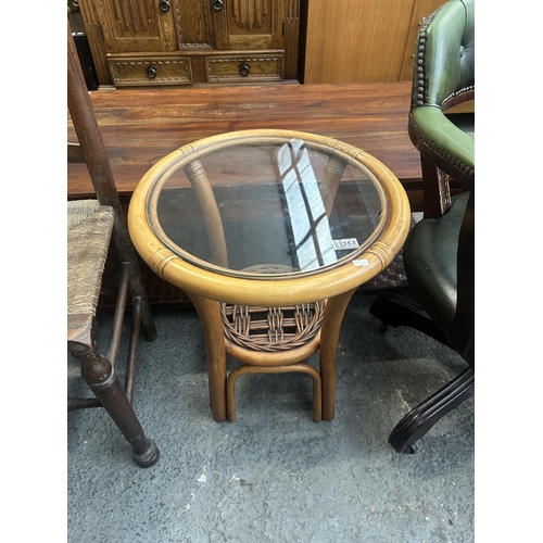 353 - Vintage bamboo style glass top occasional table