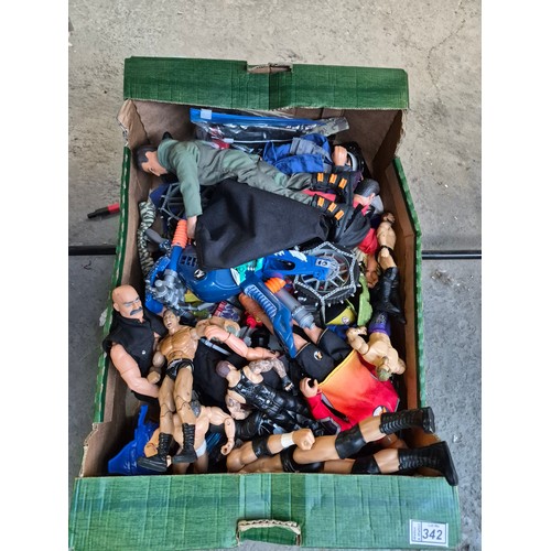 342 - Box containing assorted WWE and Action Man figures