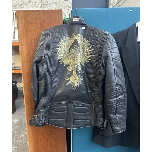 315 - Biker’s leather jacket with eagle decoration (size: 38