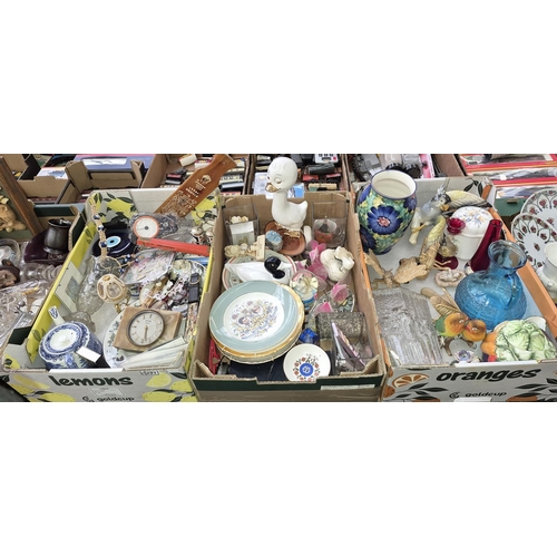 291 - 3 Boxes containing a Metamec clock, assorted ceramics, art glass, cruet set etc