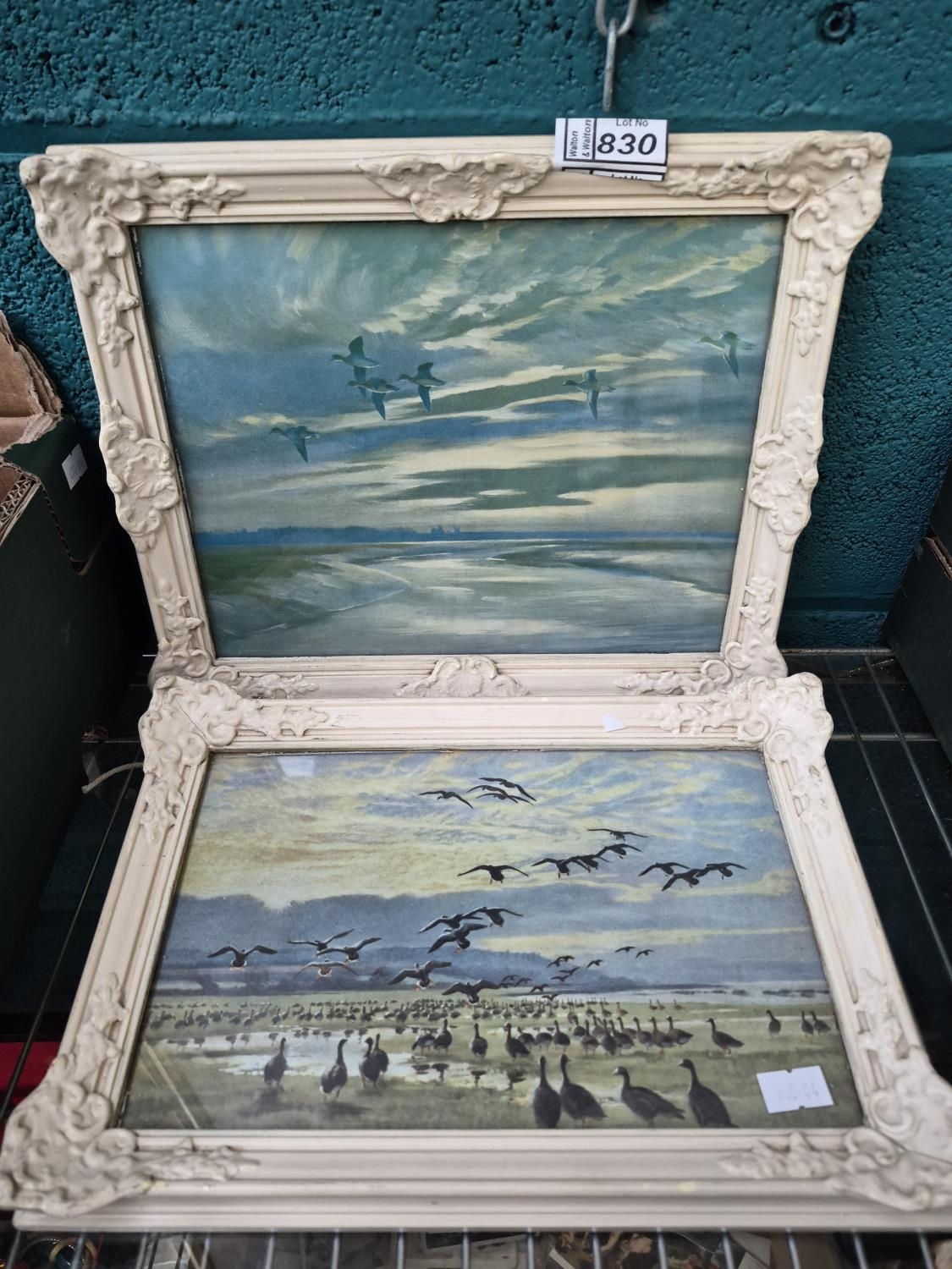 Pair of ornately framed and glazed Peter Scott prints