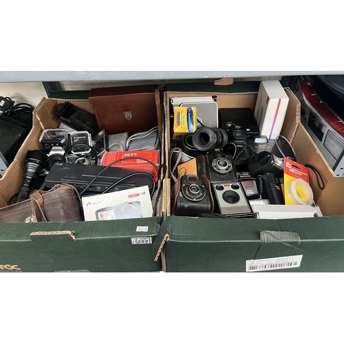 2 Boxes containing assorted cameras, lenses and accessories including ...