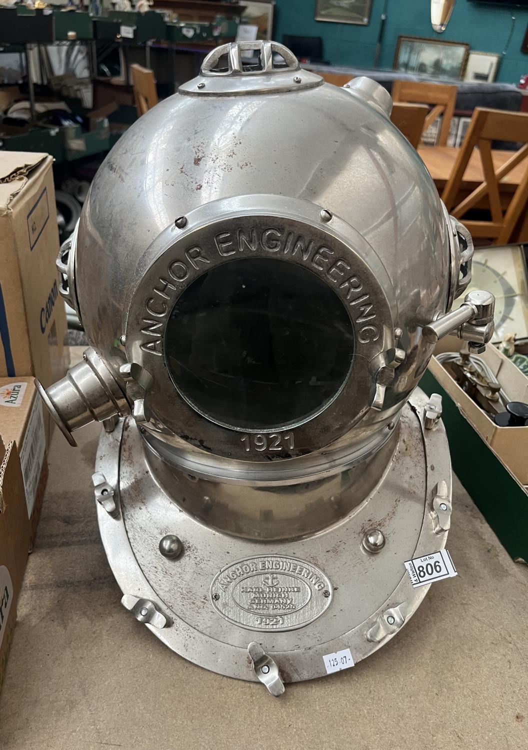 '1921' Repro Anchor Engineering divers helmet, labelled Karl Heinke Munich