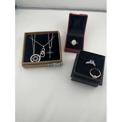 1 - 3 Silver necklaces including marcasite and a silver ring etc