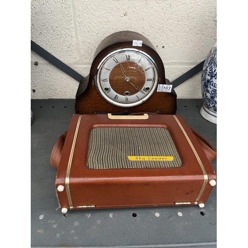 103 - Vintage Bentima mantle clock and a Sky Leader radio