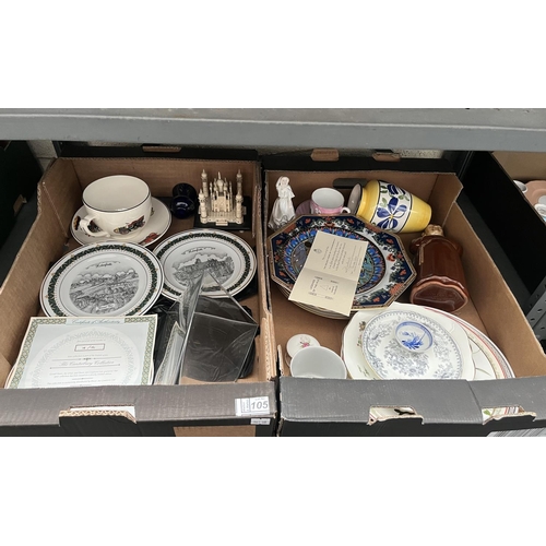 105 - 2 Boxes containing a Coalport figurine and collector's plates including Royal Worcester Legends Of T... 
