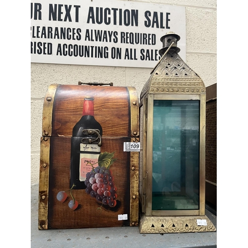 109 - Home decor bottle carrier and a Moroccan style candle lantern