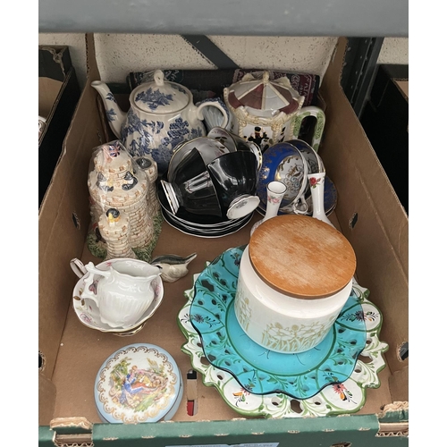 113 - Box containing a French trinket dish, a 'castle' teapot and Princess Ann Fine Bone China etc