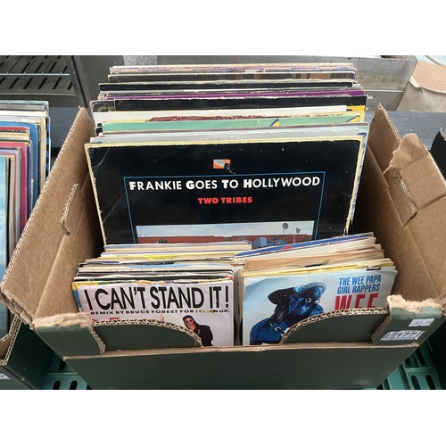 177 - Box containing LPs and singles including Whitney Houston and Frankie Goes To Hollywood