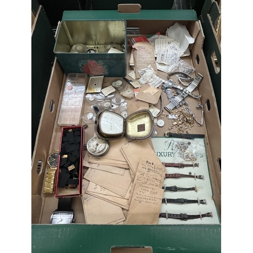 190 - Box containing watch straps, movements, crystals and links etc