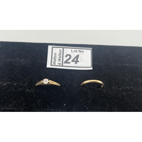 24 - 2 9ct Gold rings including diamond, 2.6g - Only 10% buyer's premium