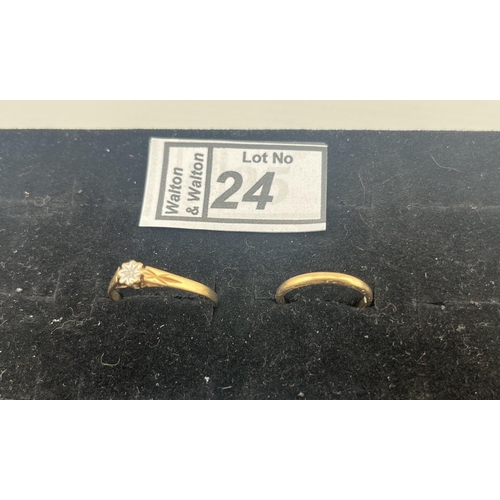 24 - 2 9ct Gold rings including diamond, 2.6g - Only 10% buyer's premium