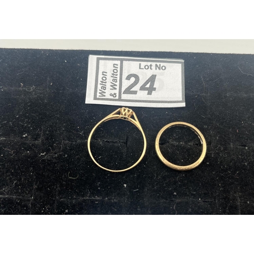 24 - 2 9ct Gold rings including diamond, 2.6g - Only 10% buyer's premium