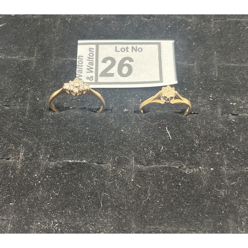 26 - 2 9ct Gold rings including diamond, 2.6g - Only 10% buyer's premium