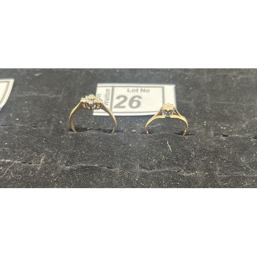 26 - 2 9ct Gold rings including diamond, 2.6g - Only 10% buyer's premium