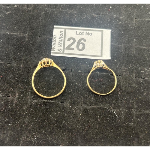 26 - 2 9ct Gold rings including diamond, 2.6g - Only 10% buyer's premium