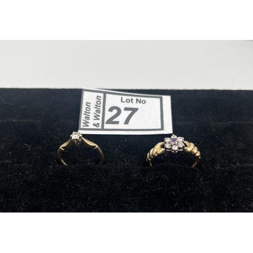 27 - 2 9ct Gold rings including diamond, 2.7g - Only 10% buyer's premium