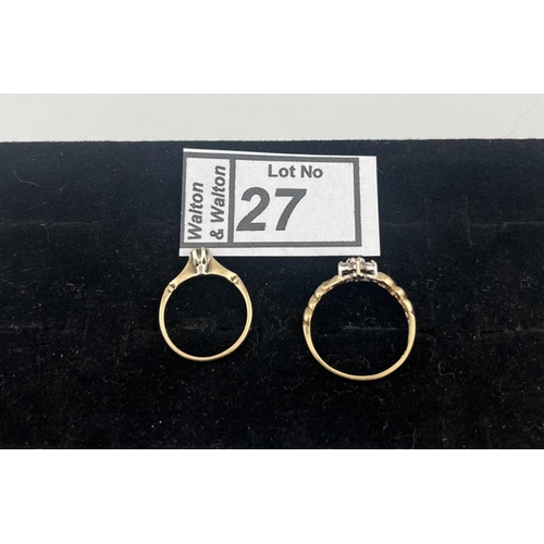27 - 2 9ct Gold rings including diamond, 2.7g - Only 10% buyer's premium