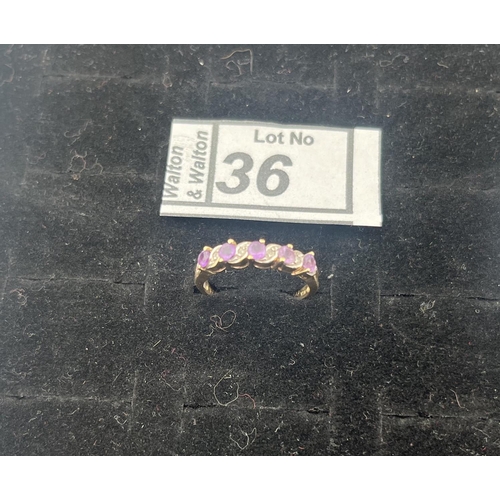 36 - 9ct Gold diamond amethyst ring, size O 2.1g - Only 10% buyer's premium