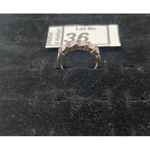 36 - 9ct Gold diamond amethyst ring, size O 2.1g - Only 10% buyer's premium