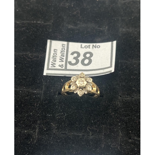 38 - 9ct Gold diamond cluster ring, size M 2.9g - Only 10% buyer's premium