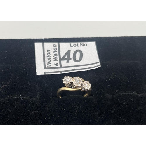 40 - 9ct Gold triple diamond ring, size L 3.2g - Only 10% buyer's premium