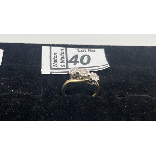 40 - 9ct Gold triple diamond ring, size L 3.2g - Only 10% buyer's premium