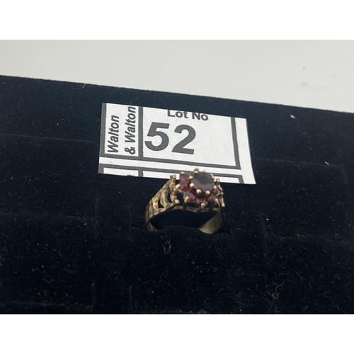 52 - Ornate 9ct gold stone set cluster ring, size K 2.3g - Only 10% buyer's premium