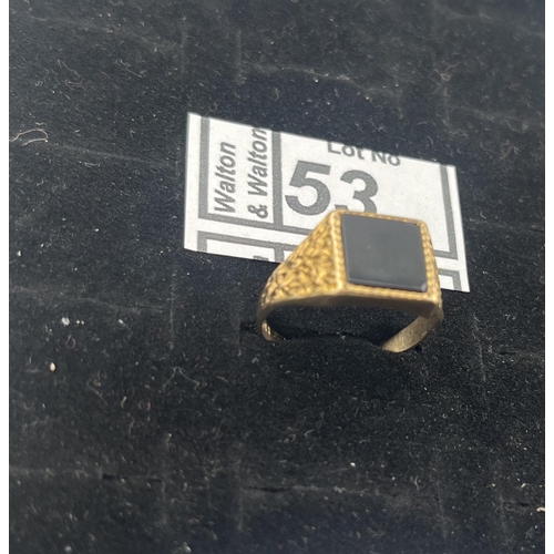 53 - 9ct Gold square signet ring, size U 3.5g - Only 10% buyer's premium