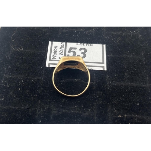 53 - 9ct Gold square signet ring, size U 3.5g - Only 10% buyer's premium