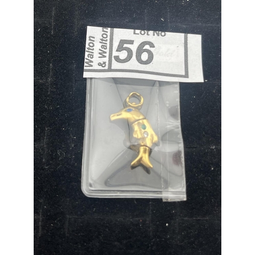 56 - 9ct Gold stone set dolphin pendant, 2.3g - Only 10% buyer's premium