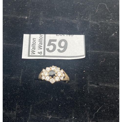 59 - 9ct Gold stone set cluster ring, size L 2g - Only 10% buyer's premium