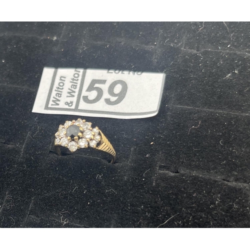 59 - 9ct Gold stone set cluster ring, size L 2g - Only 10% buyer's premium