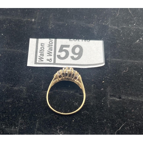 59 - 9ct Gold stone set cluster ring, size L 2g - Only 10% buyer's premium