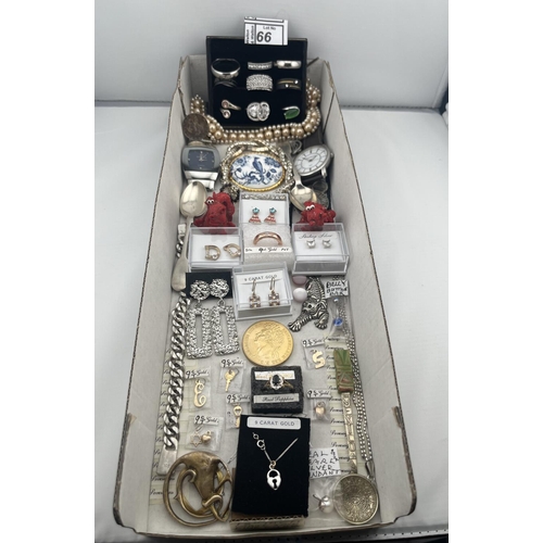 66 - Box containing 9ct gold and silver jewellery etc - Only 10% buyer's premium