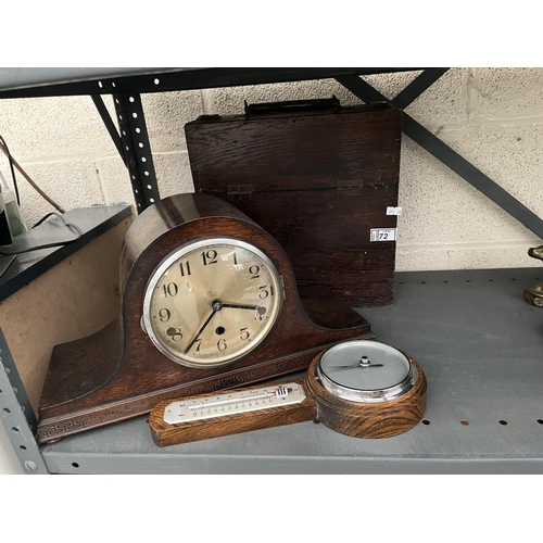 72 - 'Napoleon hat' mantle clock and barometer etc