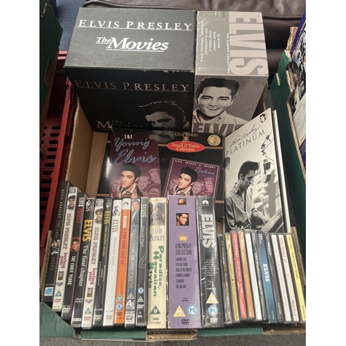 744 - Box containing Elvis DVDs and CDs including 'The Classic Collection' and 'The Movies'