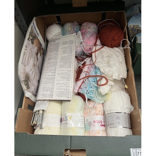 75 - Box containing new wool and knitting needles