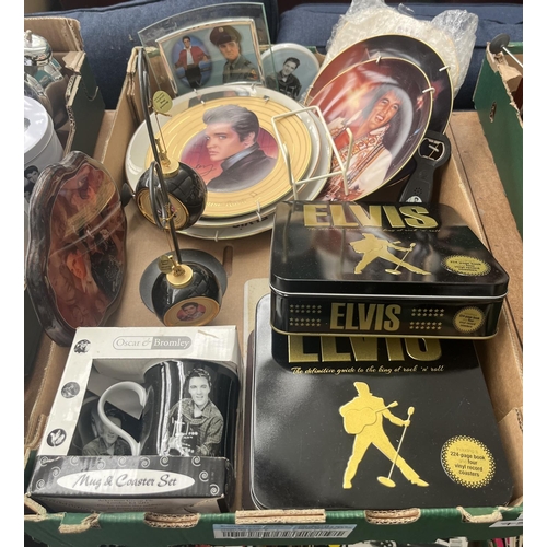 750 - Box containing a quantity of Elvis collectors plates, Heirloom Porcelain Christmas baubles, and a mu... 