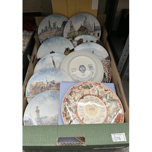 76 - Box containing collector's plates including Wedgwood and Parisian scenes by Limoges