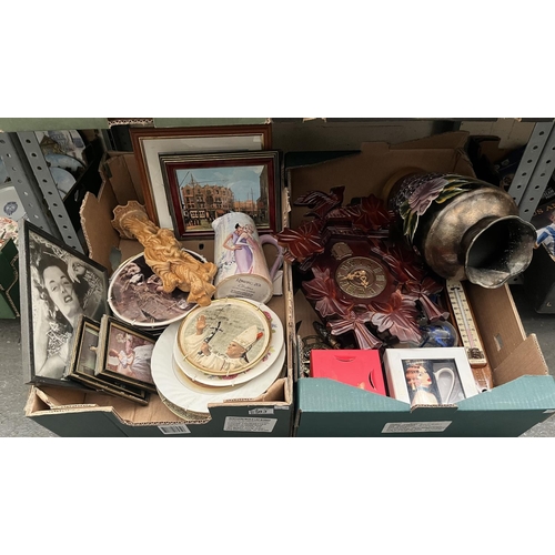 83 - 2 Boxes containing a cuckoo clock, large paperweight and shuttle thermometer etc